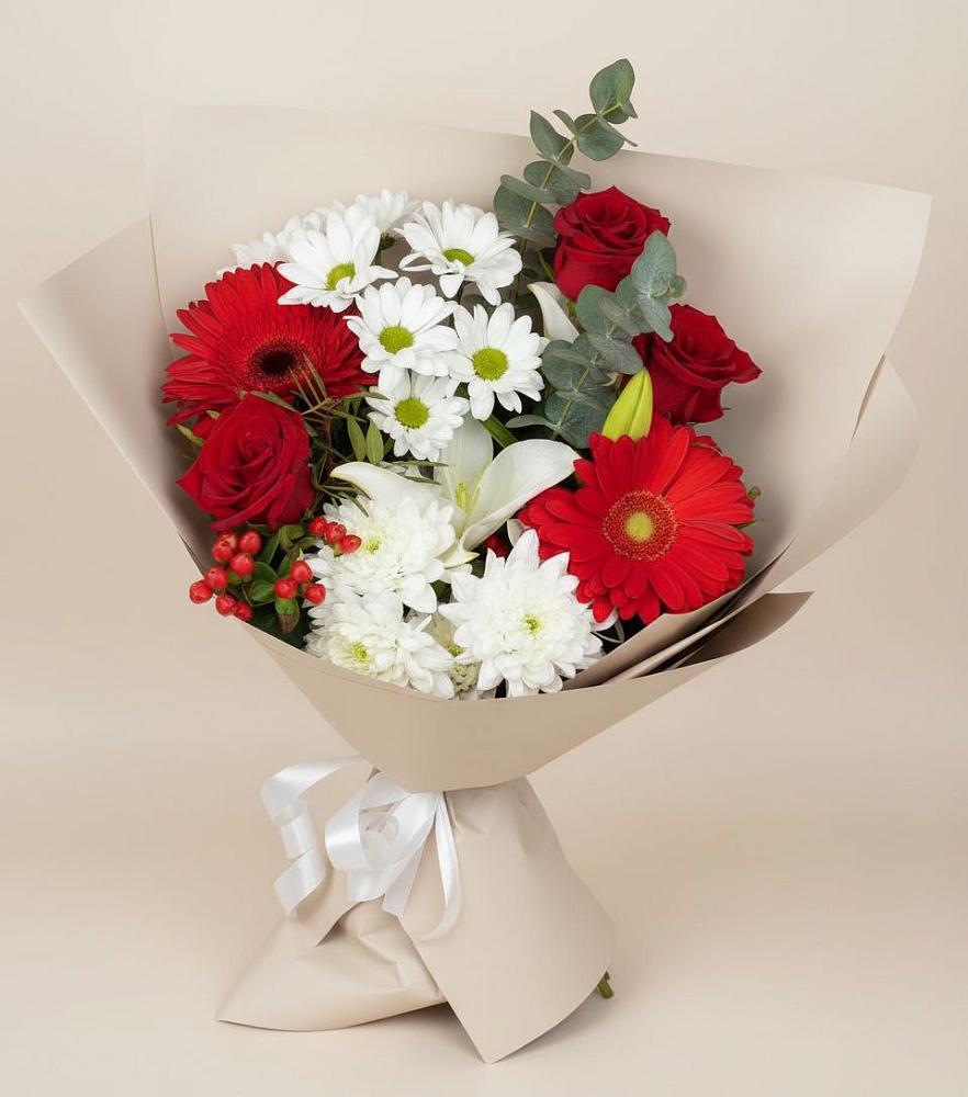 Букет цветов из: Розы, Хризантемы, Герберы и Лилии в Данилово
