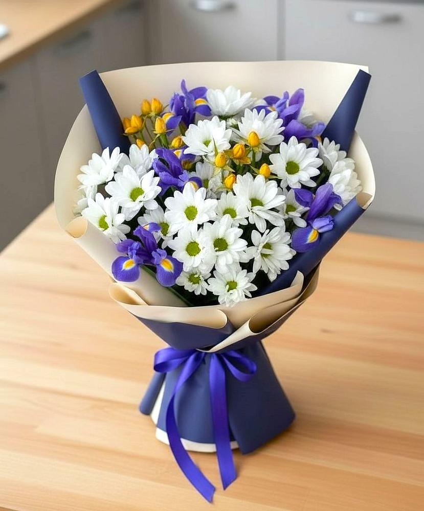 Букет цветов из: Розы, Ирисы и Хризантемы в Данилово